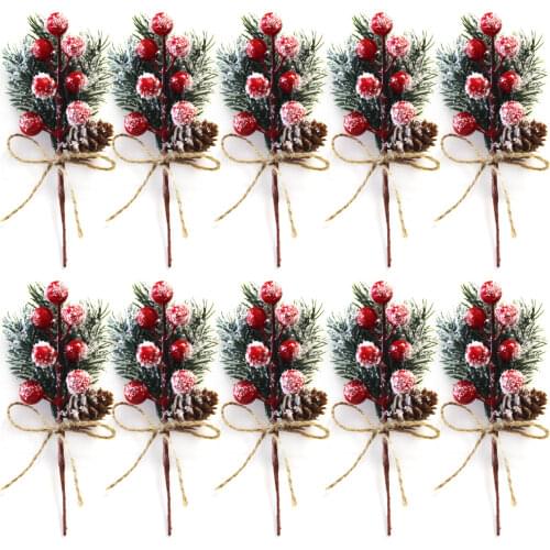 10pcs Plant Decorations Christmas bouquet Pine Needles Christmas Accessories 15cm Xams ornaments Holidays Tree Ornament Making