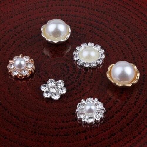 120pcs/lot Vintage Handmade Mini Round Metal Rhinestone Button Alloy Crystal Flatback Flower Pearl Buttons for Hair accessories