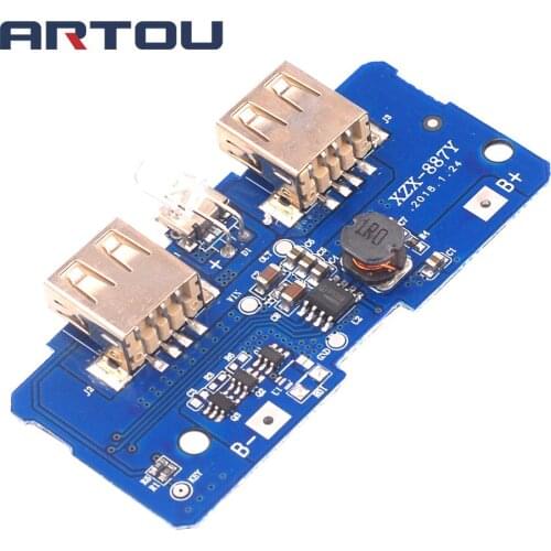 18650 Dual Micro USB 3.7V to 5V 2A Boost Mobile Power Bank DIY 18650 Lithium Battery Charger PCB Board Step Up Module With Led