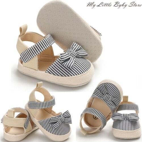 2020 Summer Children Shoes Newborn Infant Baby Girl Boy Soft Crib Shoes Infants Anti-slip Sneaker Striped Bow Prewalker 0-18M