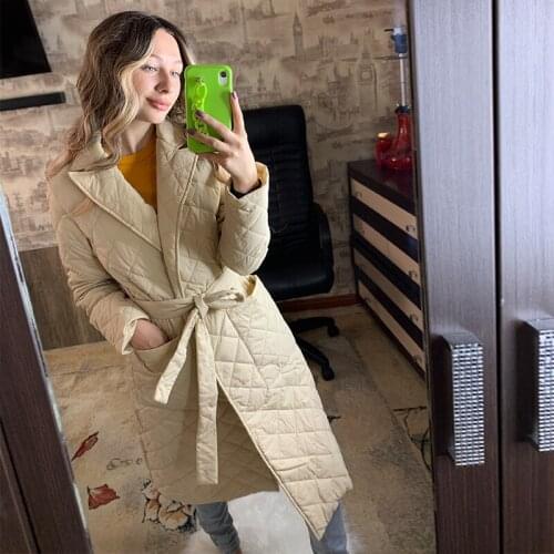 2021 Trend long straight winter jacket women Casual pocket sash down jacket female High street tailored collar stylish overcoat