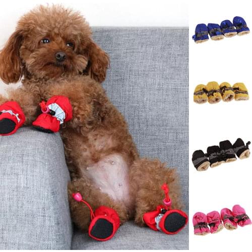 4pcs/set Waterproof Winter Pet Dog Shoes Antiskid Soft-soled Pet Dog Shoes Snow Boots For Small Cats Puppy Dogs Socks Booties
