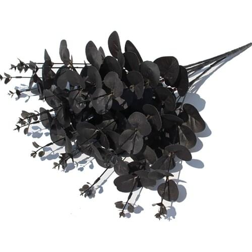 4-Fork Elegant Artificial Eucalyptus Leaf Fake Artificial Leaves Branch Retro 62cm Wedding Silk Black Simulation Home Decoration