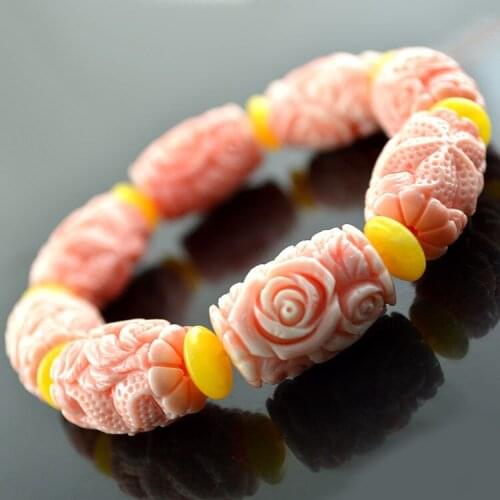 5pcs Pink Resin Shell Women Bracelet Rose Flower and Starfish Carved Women Jewelry Cheap Bracelets Free Shipping