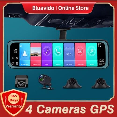 Bluavido 12" 4G Car DVR Android 9.0 Night Vision 4 Channel Dash Camera Recorder WIFI ADAS GPS Navigation Phone Live Video View