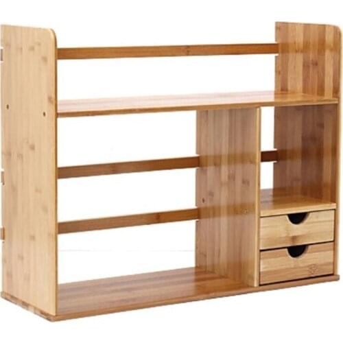 48*46*19.5CM Bamboo Bookcase Desktop Bookshelf Book Storage Rack With Drawer