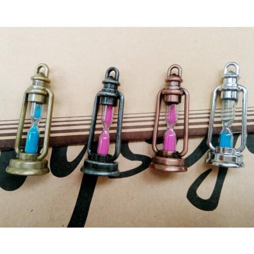 Free shipping 2pcs 47*17mm zinc alloy kerosene hourglass pendant necklace multicolor DIY jewelry accessories