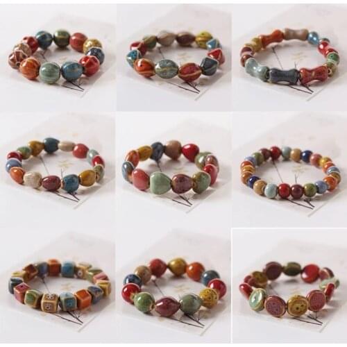 1pcs Ethnic Ceramic Strand Bracelets For Women Men Elastic Cord Beaded Bracelet Girls Gift