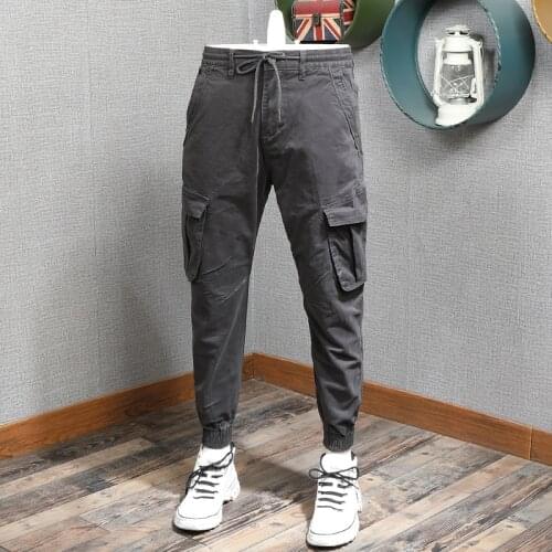 Mens Tactical Military Cargo Pants Men Hip Hop Streetwear Cotton Multi Pockets Drawstring Joggers Trousers