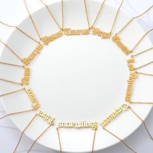 2020 Gold Stainless Steel Letter 12 Zodiac Necklace Women Constellation Chain Choker Necklace for Women Jewelry Wholesale Bulk