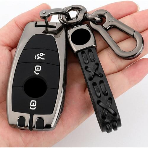 Zinc Aolly Car Key Case Keychain For Mercedes-Benz 2019 A C E Class Smart Keyless Remote Control Fob Cover Holder Accessories