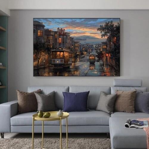 City Night Landscape Canvas Painting Modern Art Posters and Prints Cuadros Wall Art Pictures for Living Room Home Decor Unframed