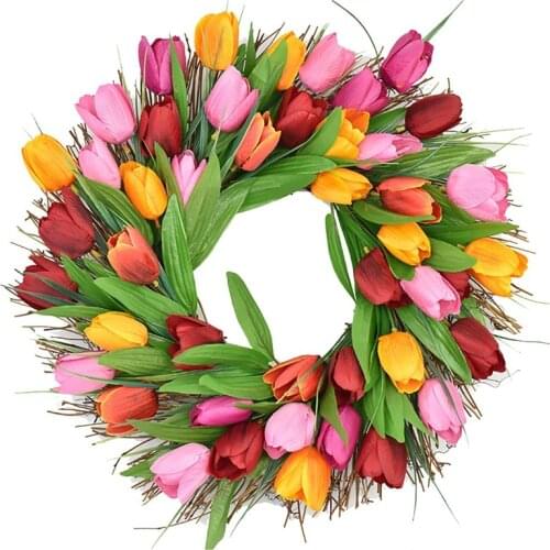 Artificial Tulip Flower Wreath Spring Wreath for Front Door Office Wedding Wall Party Garden Farmhouse Home Decor