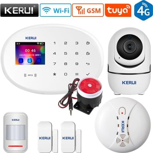 KERUI W20 Wifi GSM Home Security Alarm System 2.4 Inch Touch Panel APP Control Door Sensor Infrared Motion Sensor Smoke Sensor
