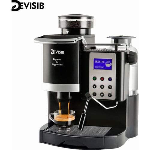 DEVISIB Coffee Machine 3 in 1 Semi Automatic Espresso Maker with Grinder and Milk Steamer for Making Latte Cappuccino Americano