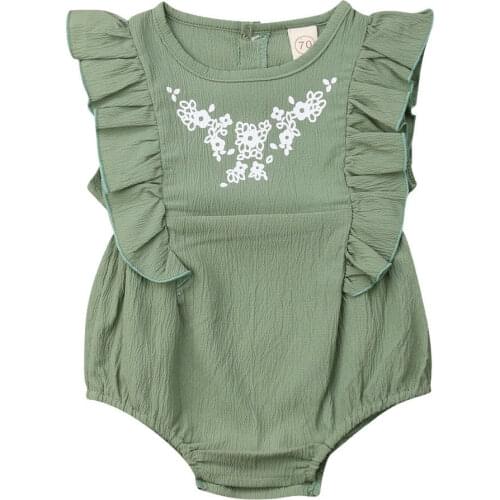 Newborn Toddler Baby Girl Ruffle Solid Ruffles Romper Sunsuit Jumpsuit Outfits Summer Sleeveless Cute Baby Girl Clothes Rompers