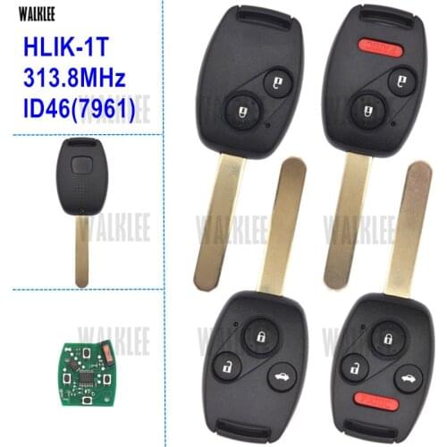 WALKLEE 313.8MHz Remote Key Suit for Honda HLIK-1T Accord Element Pilot CR-V HR-V Fit City Jazz Odyssey Insight MLBHLIK-1T