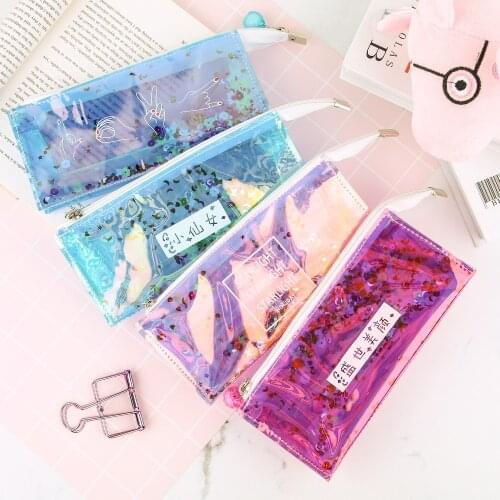 Korean version of the laser transparent pencil bag sequins sandpaper pen box small fresh stationery box reflective school statio