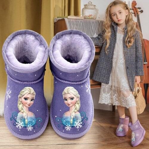 Disney leather children snow boots winter 2020 new short boots cartoon frozen girls boots plus velvet princess cotton boots