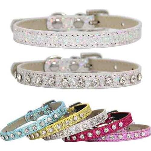 Pet leather luxury diamond cat collar used of personalized rhinestone cats suit for kittens and chihuahua dla kota coleira gato