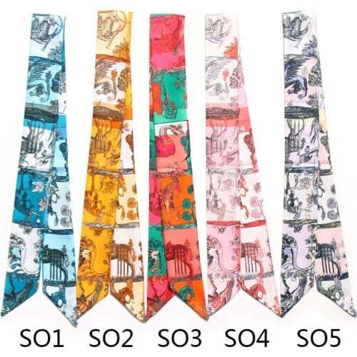 Hot Brand Nordic Mythology Print Skinny Scarf New 5*100cm Silk Bag Scarfs for Women Female Neckerchief Headscarf for Ladies