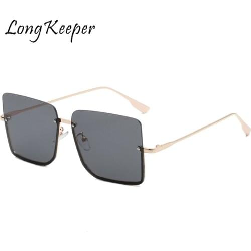 LongKeeper Square Rimless Oversized Sunglasses Fashion Half Frame Sun Glasses Women Luxury Brand Retro Eyewear Oculos De Sol