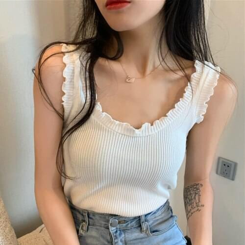 Tanks Women Top Summer Solid Crop Tops Ulzzang Simple Basic Tank All-match Slim Vintage Ladies Retro Clothes for Women Basic New
