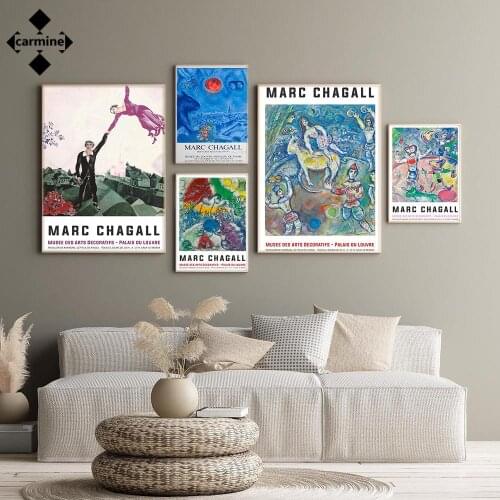 Marc Chagall Wall Art Canvas Painting Artwork Exhibition Posters and Prints Vintage Style Printing Picture for Living Room Decor
