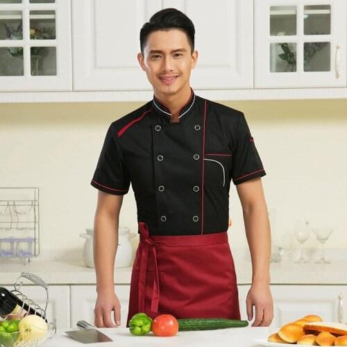 New Chef Jacket Short Sleeved Uniform Lady Spring Summer Breathable Chef Uniform Cake Hotel Chef Wear Kitchen Clothes B-5981