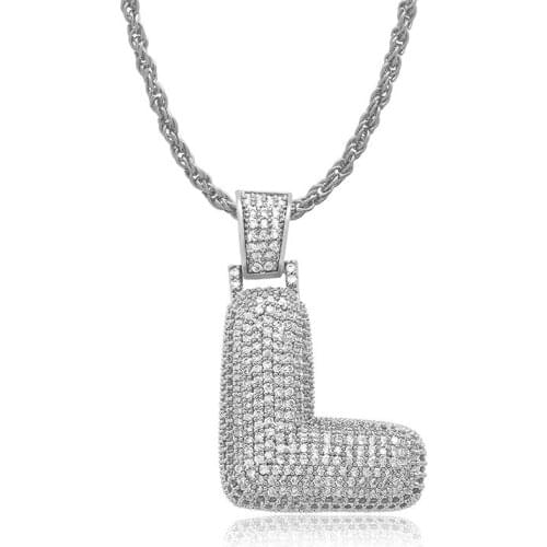 OMYFUN Factory Price Copper Bubble Letter L 26 Alphabet Letter Pendant Necklaces A-Z Initial Charm Rope Chain Necklaces Jewelry