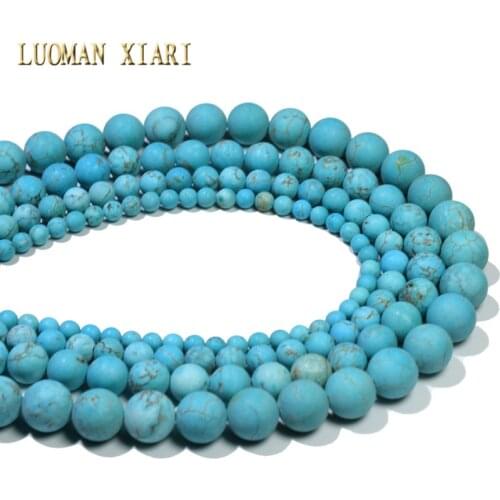 Wholesale Natural Dull Polish Blue Turquoises Matte Round Stone Beads For Jewelry Making DIY Bracelet Necklace Material 4-10mm