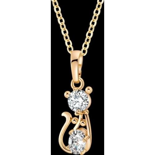 Cat kitten cute Necklace Pendants for womens Stainless Steel Rose Gold Color Chain Necklace Cubic Zirconia Pendants Jewelry
