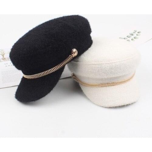 Adjustable Beret Female Autumn and Winter Fishbone Chain Navy Hat Female British Retro Octagonal Hat Tide Casual Hat Newsboy Hat