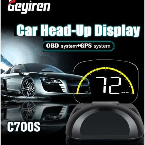 GEYIREN C700S HUD OBD2 Scanner Head Up Display GPS Digital Tools Speed Projector LED Car ​Security Alarm Water Temp Overspeed