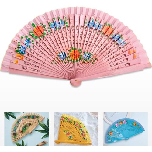 New Classical Colorful Folding Fan European-style Spanish Wood Dance Fan Hand-painted Fan Cheongsam Matching Fan Craft Gifts