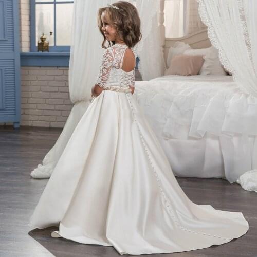 Formal Ivory Flower Girl Dresses For Weddings Party Princess Ceremony Gown Half Sleeves Lace First Communion Dresses For Girl