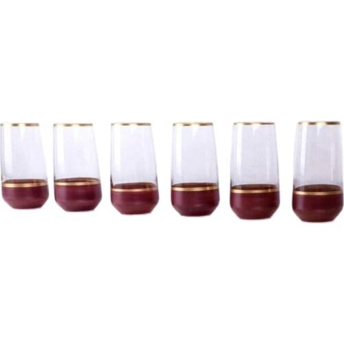 Water Soft Drinks Cup Soft İçim Gold Stripe Burgundy Soft Drink Cup Water Cup Tableware Designs Gold Gilt Cup 450 Ml