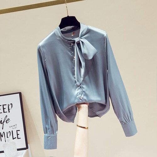 Scarf Bow Collar Shirt for Women 2021 Spring New All-Matching Elegant Lady Long Sleeve Office Wear Top Blusa Femme