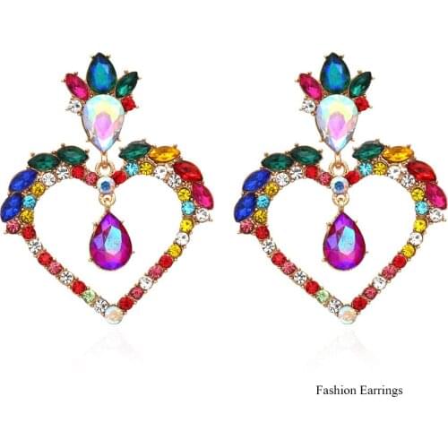 New Fashion Women Earrings 2021 Trend ZA Style Lovely Heart Shape Hollow Vintage Drop Earrings Crystal Women Jewelry Accessories