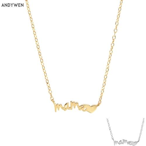ANDYWEN 925 Sterling Silver Mama Pendant Long Chain Necklace 2020 Rock Punk Fashion Plain Women Jewelry Gift Fine Jewels