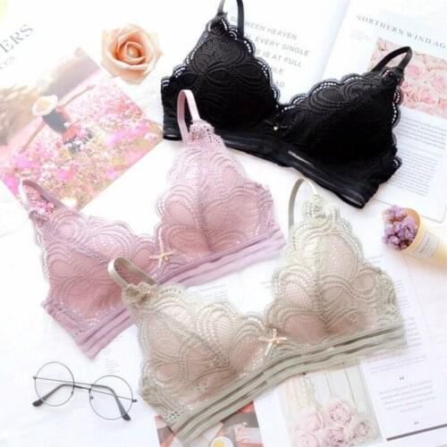 Yhotmeng thin lace lingerie push up bra set half transparent bra and panty set sexy triangle cup wireless underwear women