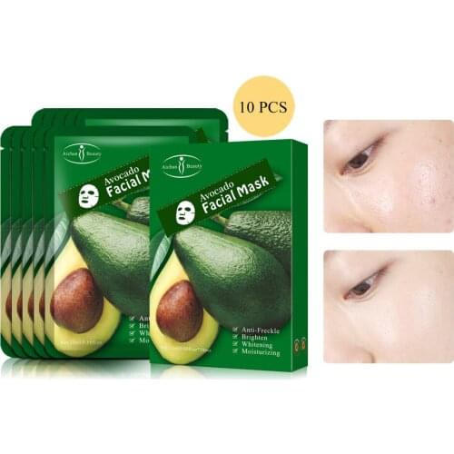 10pcs Fruit Moisturizing Hydrate Avocado Facial Masks Shea Butter Extract Anti-Aging Oil-Control Whitening Face Skin Care Mask