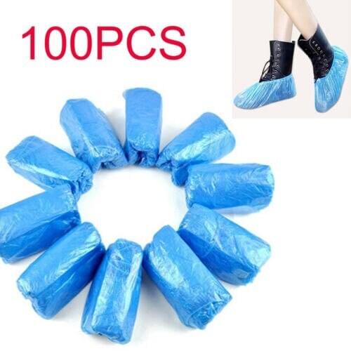 100Pcs Plastic Waterproof Disposable Shoe Covers Rainy Day Carpet Floor Protector Thick Cleaning Shoe Cover Blue Overshoes