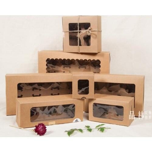 15pcs Kraft 12 cup gift packing craft box with clear pvc window 8 Cupcake box 4 hole packaging paper cardboard kraft cake box