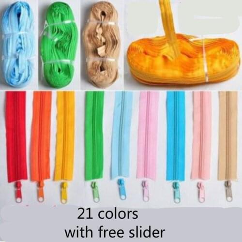 20m/lot 5# Continuous Nylon Coil Zipper Chain Tape with Slider for Sleeping Bag Sofa Outdoor Tent Tailoring Sewing Accessories