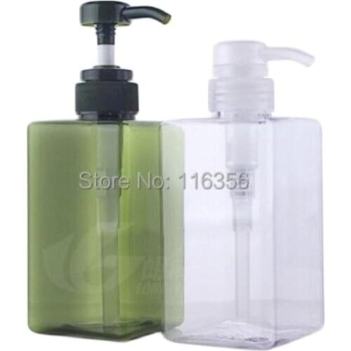450ML TRANPARENT /GREEN PET BOTTLE WITH PRESS PUMP FOR BODY LOTION OR SHOWER GEL OR SHAMPOO CONAINING