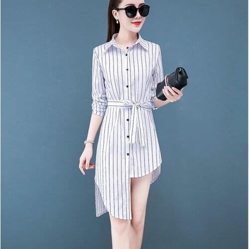 Irregular Striped Women Blouse And Shirts 2020 Summer Fashion Design Office Lady Elegant Long Shirts Outwear Plus Size 4XL 5XL