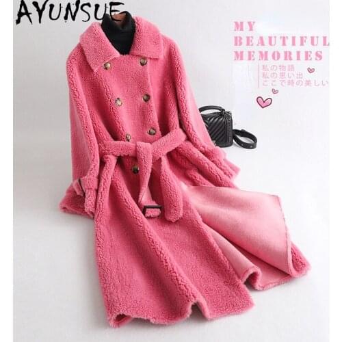 AYUNSUE Womens Winter Jacket 2021 Sheep Shearling Coat Female Long Fur Trench Coats Women Wool Jackets Jaqueta Feminina Gxy180