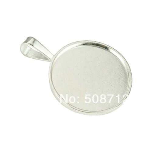 Free Ship!!! 50pcs 25mm silver plated glass pendant setting, pendant blank, pendant tray- Bezel Setting - Pendant Setting