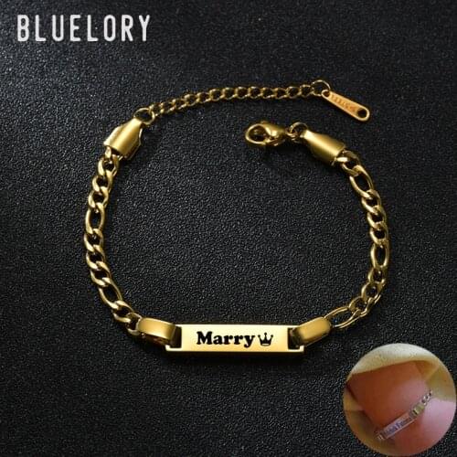 Bluelory Personalized Stainless Steel Engraved Name ID Bar Baby Bracelet For Girls Boys Custom Children Jewelry Birthday Gifts